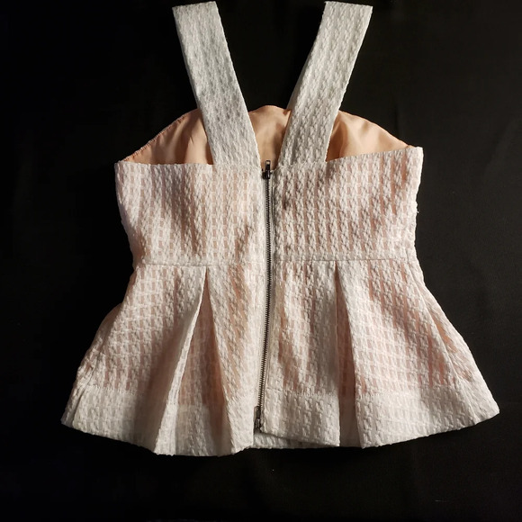 Maeve‎ Anthropologie Basket Weave Grid & Peach Peplum Tank Top 0P - Picture 4 of 7